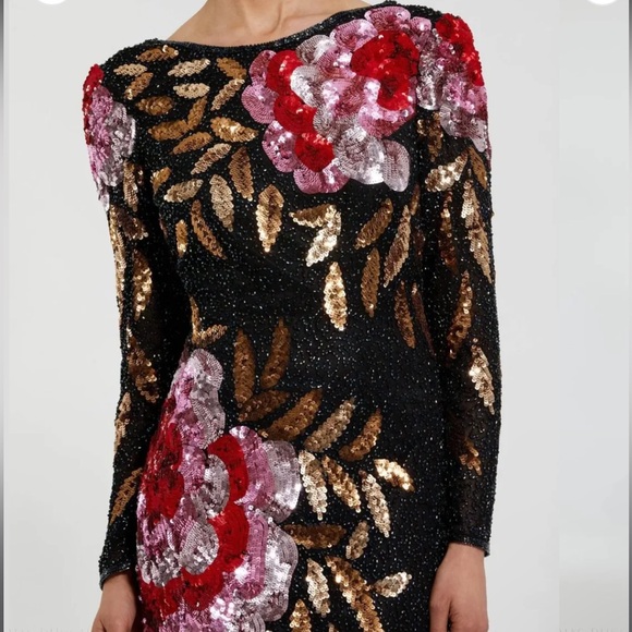 NWT Mac Duggal Black 4566 Embellished Floral Long Sleeve Gown 14 - Picture 3 of 12